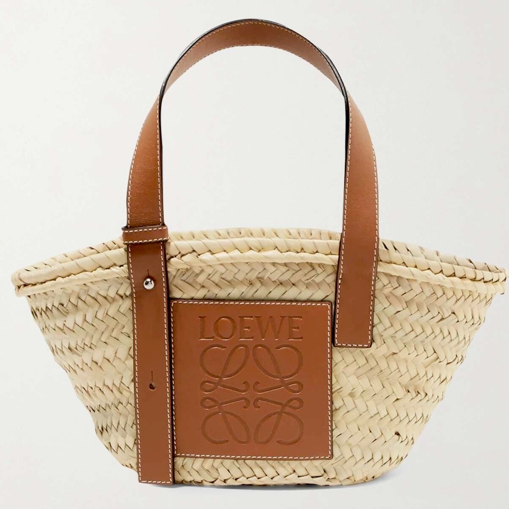 Loewe Tan Palm Leaf and Leather Skin Basket Tote